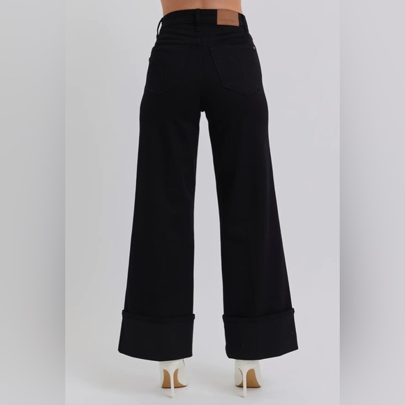 Judy Blue High Waisted Retro Wide Cuffed Leg Black Jeans NWT - Picture 6 of 8